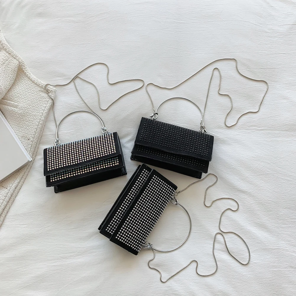 Модная Наплечная Сумка Стразы с бриллиантами сумки через плечо с металлическими ручками женские сумки с металлическими ручками