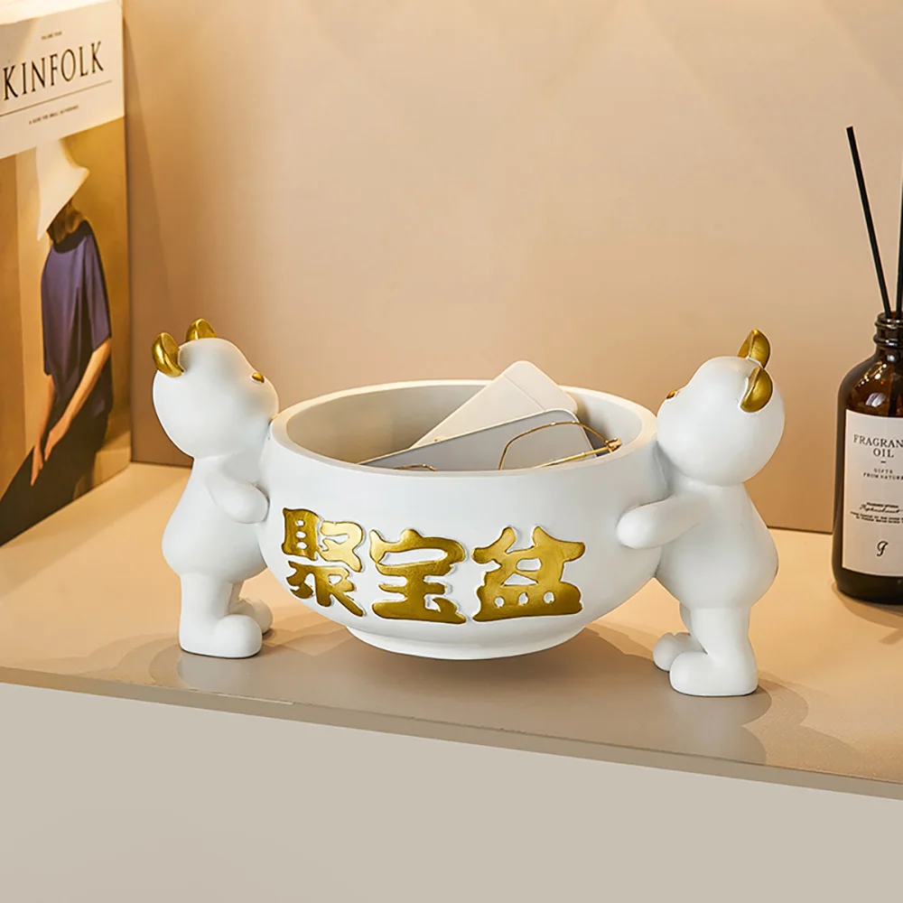 

Chinese Style Creative Graffiti Bear Table Top Decor Tray Resin Ornament Room Storage Supplies House Accessories Trinket Tray