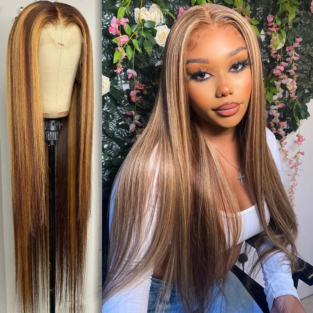 

30 34 Inch Straight Highlight Wig Human Hair 13x6 13x4 Hd Lace Frontal Glueless Honey Blond Lace Front Wigs Human Hair For Women