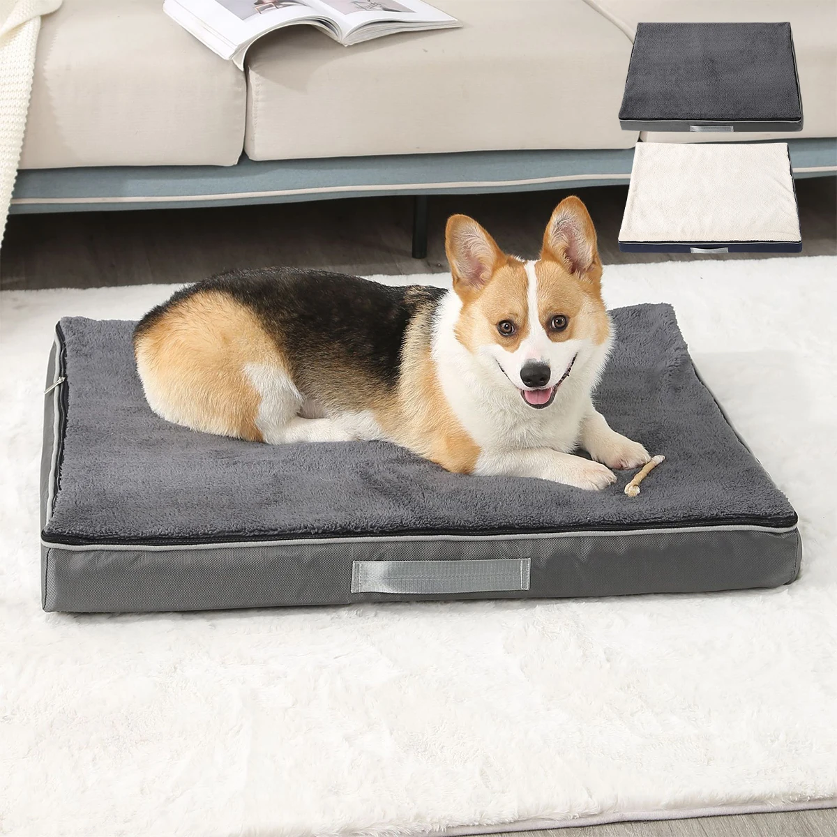 

Мягкая кровать для собаки с молнией и ручкой, съемное плюшевое одеяло, Нескользящая подушка для собаки, Съемный и моющийся коврик для питомц...