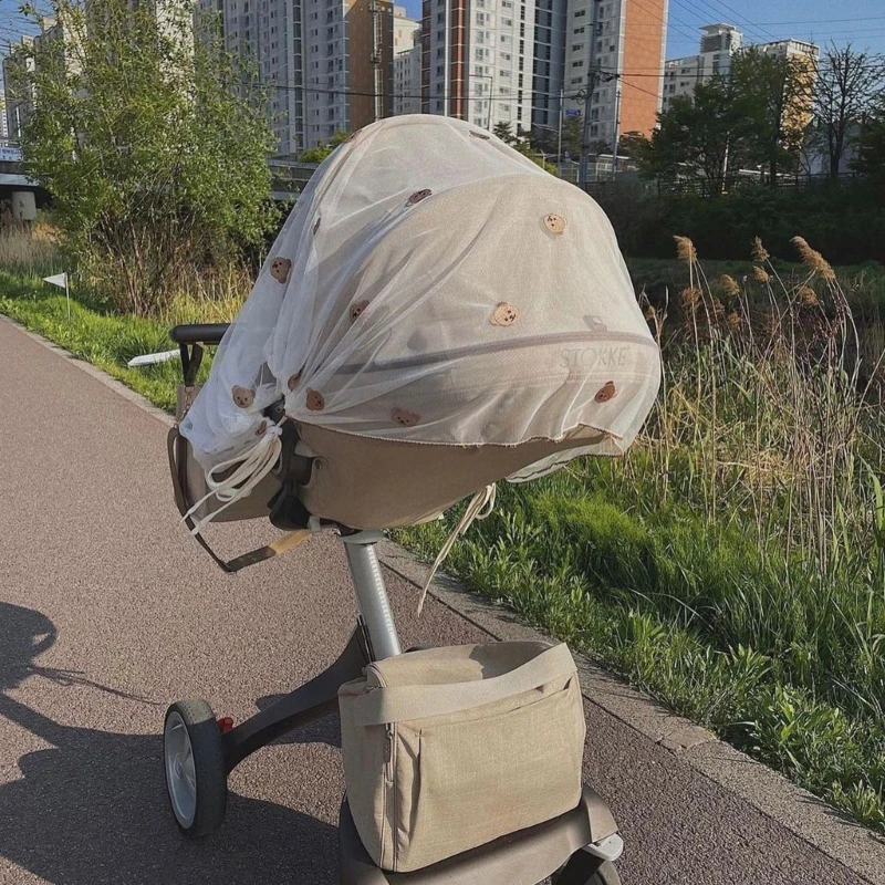 

Baby Stroller Mosquito Net Insect Netting Net Carriage Cover Drawstring Embroidered Animal Tulle Cover for Carrycots