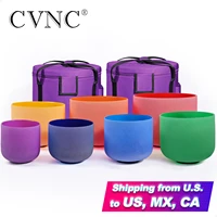 cvnc 6 12 inch colored frosted quartz crystal singing bowl set of 7pcs chakra for therapy meditation with free carrying cases