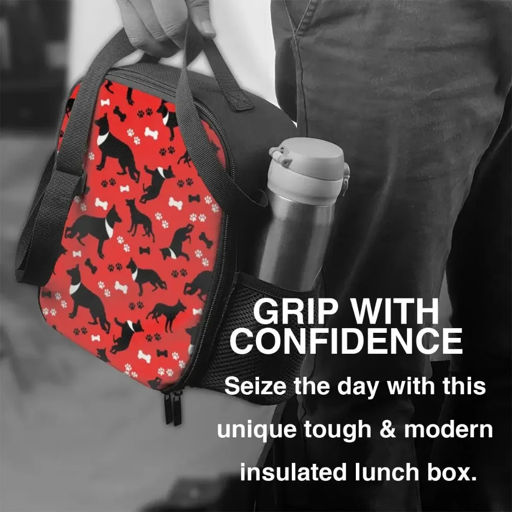 Изолированная сумка для обеда с изображением немецкой овчарки и сердца собаки