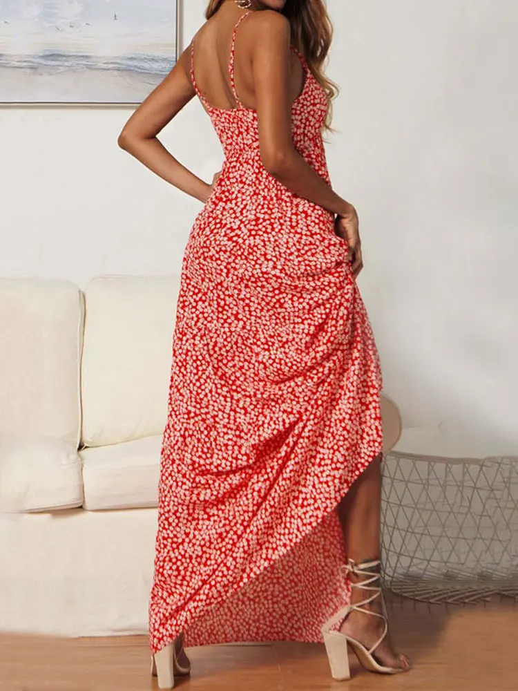 Женское длинное платье в стиле бохо праздничное из вискозы с цветочным принтом