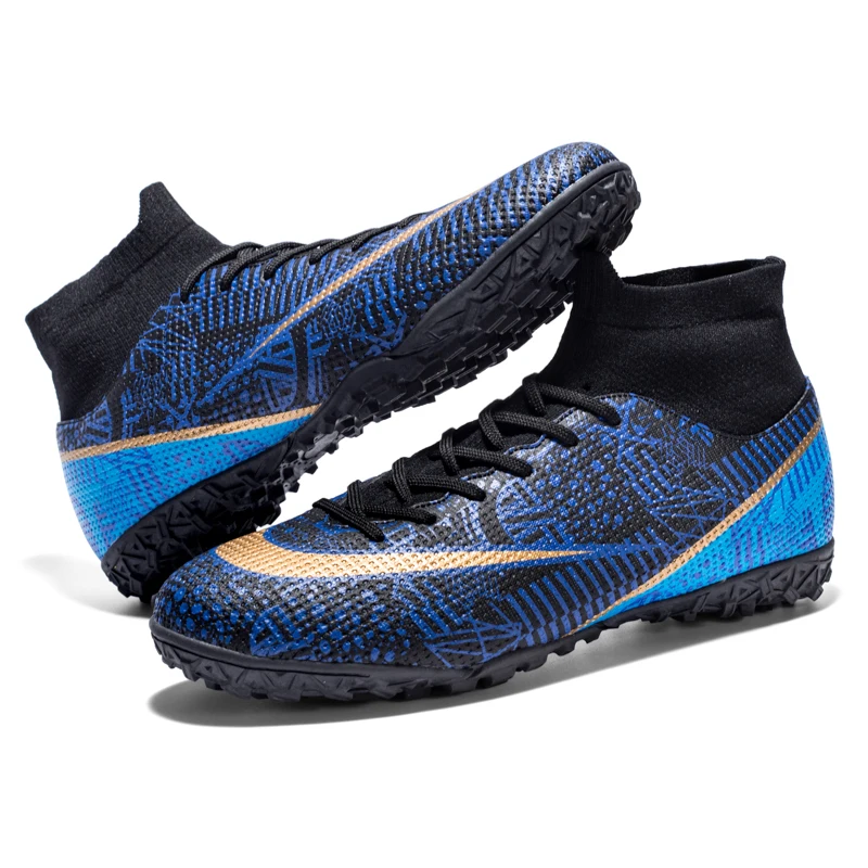 Men FG/TF Football Boots High-top Soccer Shoes Long Spike Footable Shoes Children High Ankle Cleats Grass Soccer Sneakers New