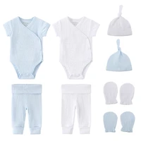 newborn baby girl clothes 100cotton unisex solid baby boy clothes sets bodysuitspantshatsgloves summer short sleeve