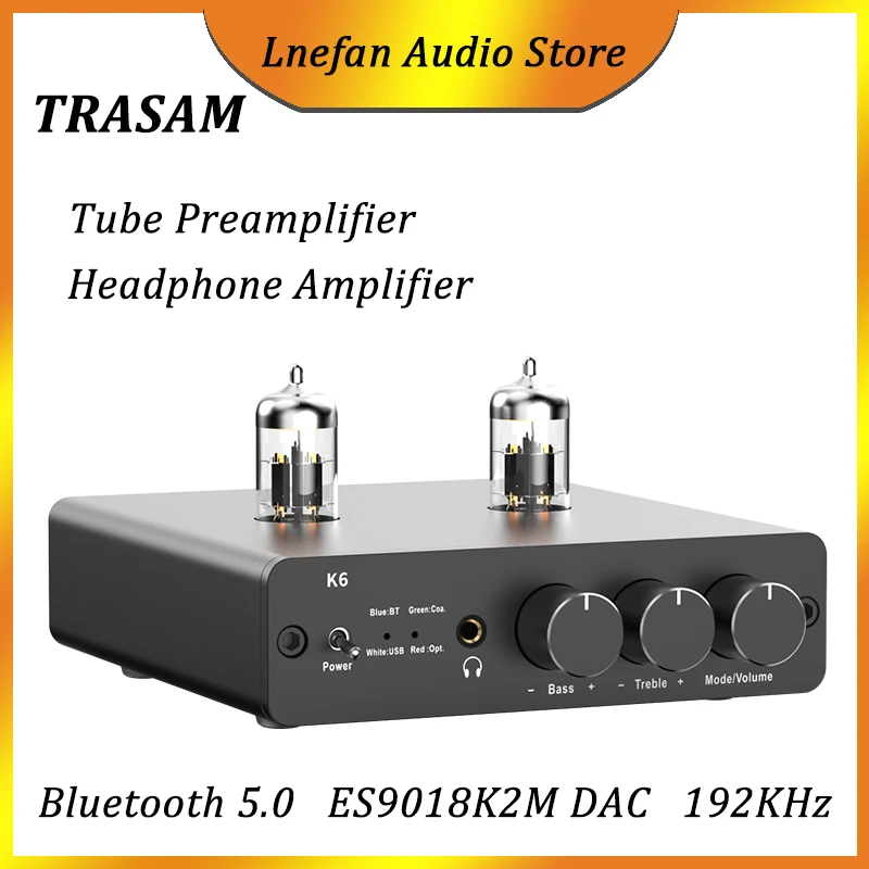 

TRASAM Tube Headphone Amplifier USB DAC ES9018K2M Preamplifier 24Bit 192KHz Bluetooth 5.0 APTX-HD HiFi Audio Preamp Earphone AMP