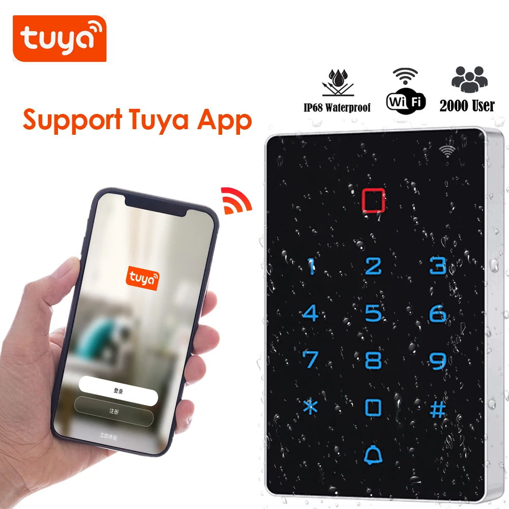 Wifi Tuya App IP67 Waterproof Access Control Keypad 125Khz 13.56Mhz RFID Standalone Wiegand Output Keyapd Rfid Reader