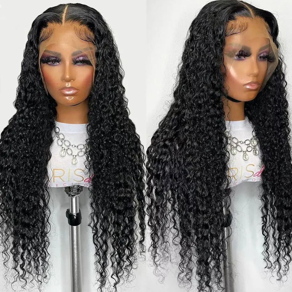 

26 inch Long Kinky Curly 180% Density Natural Black Lace Front Wig For Women Baby hair Glueless Middle Part PrePlucked Wig