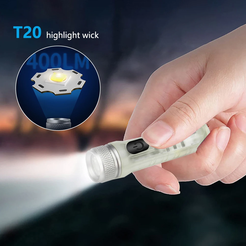 

Mini Keychain Flashlight TYPE-C Fast Charging Multi-Purpose Long-Range Waterproof Fluorescent Warning Camping Torch Zoom Torch