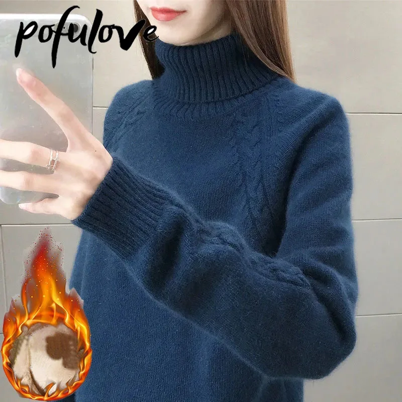 Свитер Женская водолазка и бархатный вязаный пуловер однотонный корейский