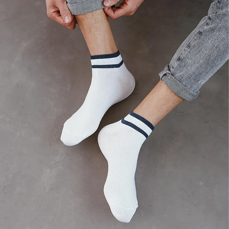 5 Pairs Summer Men Ankle Socks Breathable Solid Color Stripe Casual Boat Socks Fashion Comfortable Sports Travel Short Socks