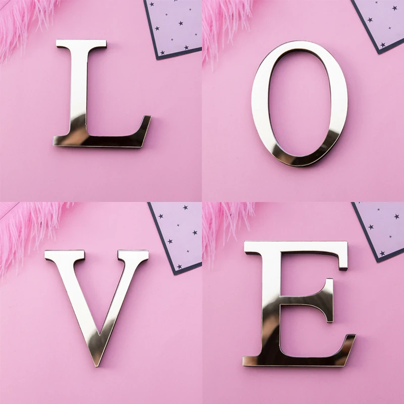 

Gold 3D Mirror Acrylic Decorative Letters Home Decor Wall Art 26 Letters DIY Wall Sticker Party Home Decoration Accessories