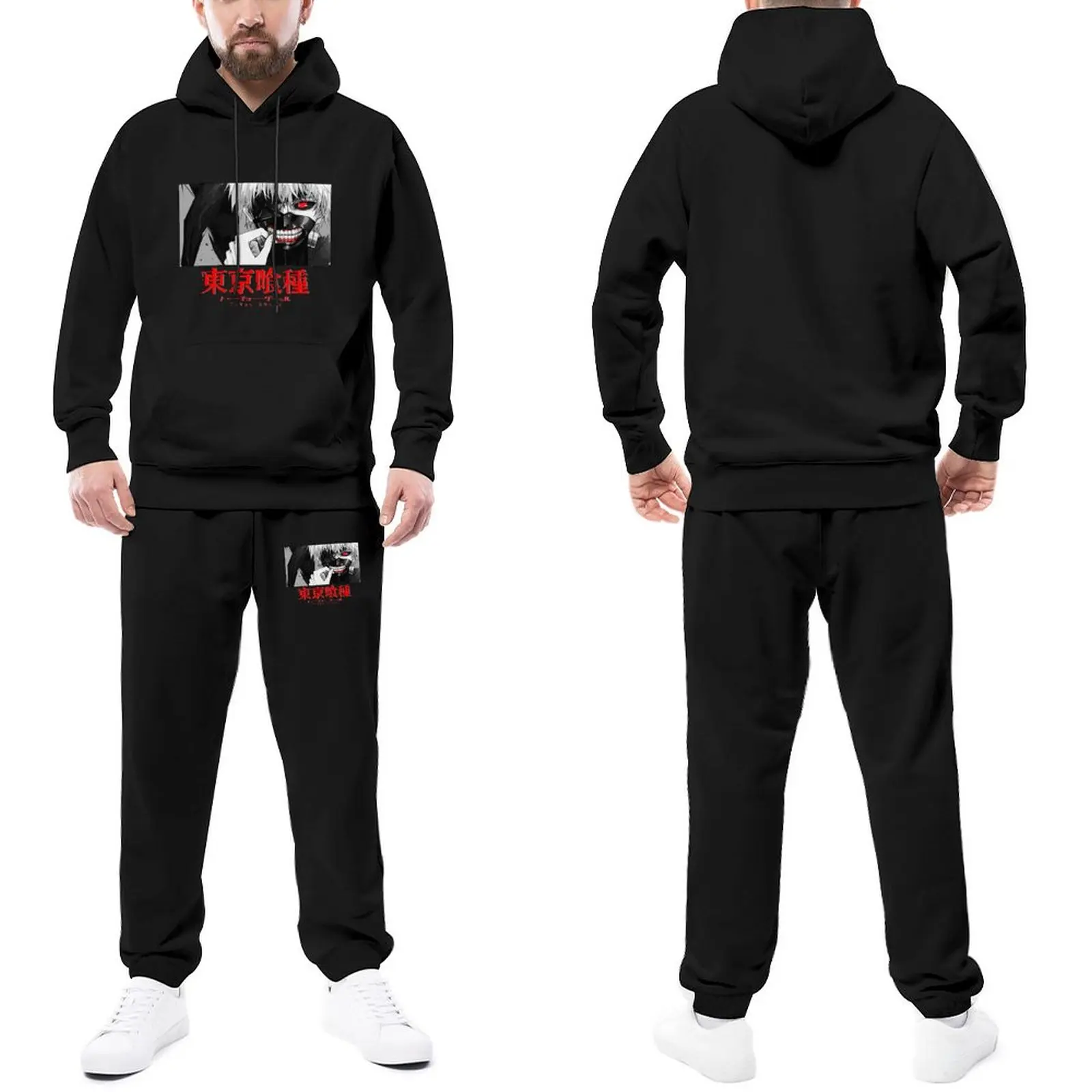 

Tracksuits Kaneki Ken Tokyo Ghoul Casual Jogger Sets Men Anime Hooded Suits Autumn Cool Sweatsuits Large Size