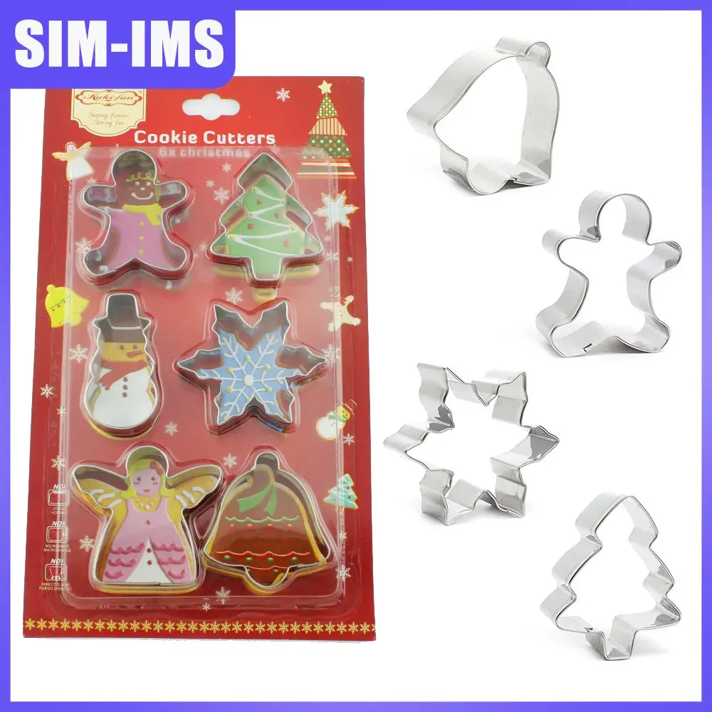 

6pcs/set Christmas Cookie Cutter Santa Claus Cake Biscuit Mould 3D Stainless Steel Cake Mold Fondant Cutter Party Baking Tools