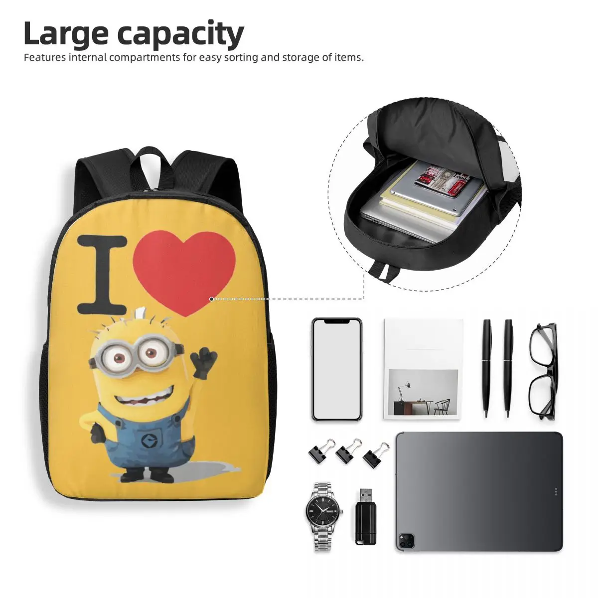 Рюкзак с мультяшным принтом Я люблю миньонов для женщин и мужчин школьный