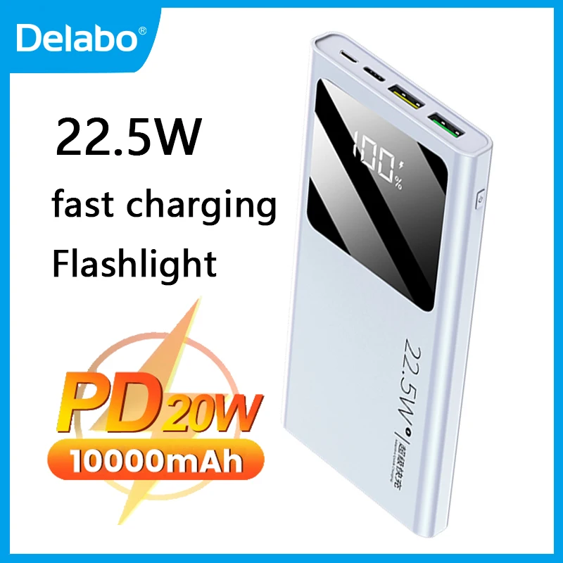 

Power Bank 10000mAh 22.5W PD Portable USB Fast Charging Charger With Powerful Flashlight For iPhone Xiaomi Samsung Battery Bank