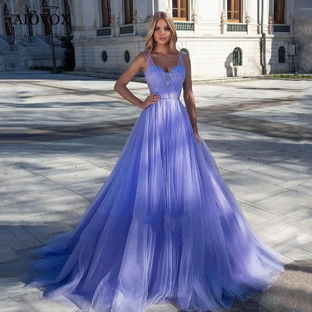 

AIOVOX Princess Appliques Prom Dresses 2023 Simple Tulle Sweetheart Sleeveless A-Line Evening Gowns Floor Length Robes De Soirée