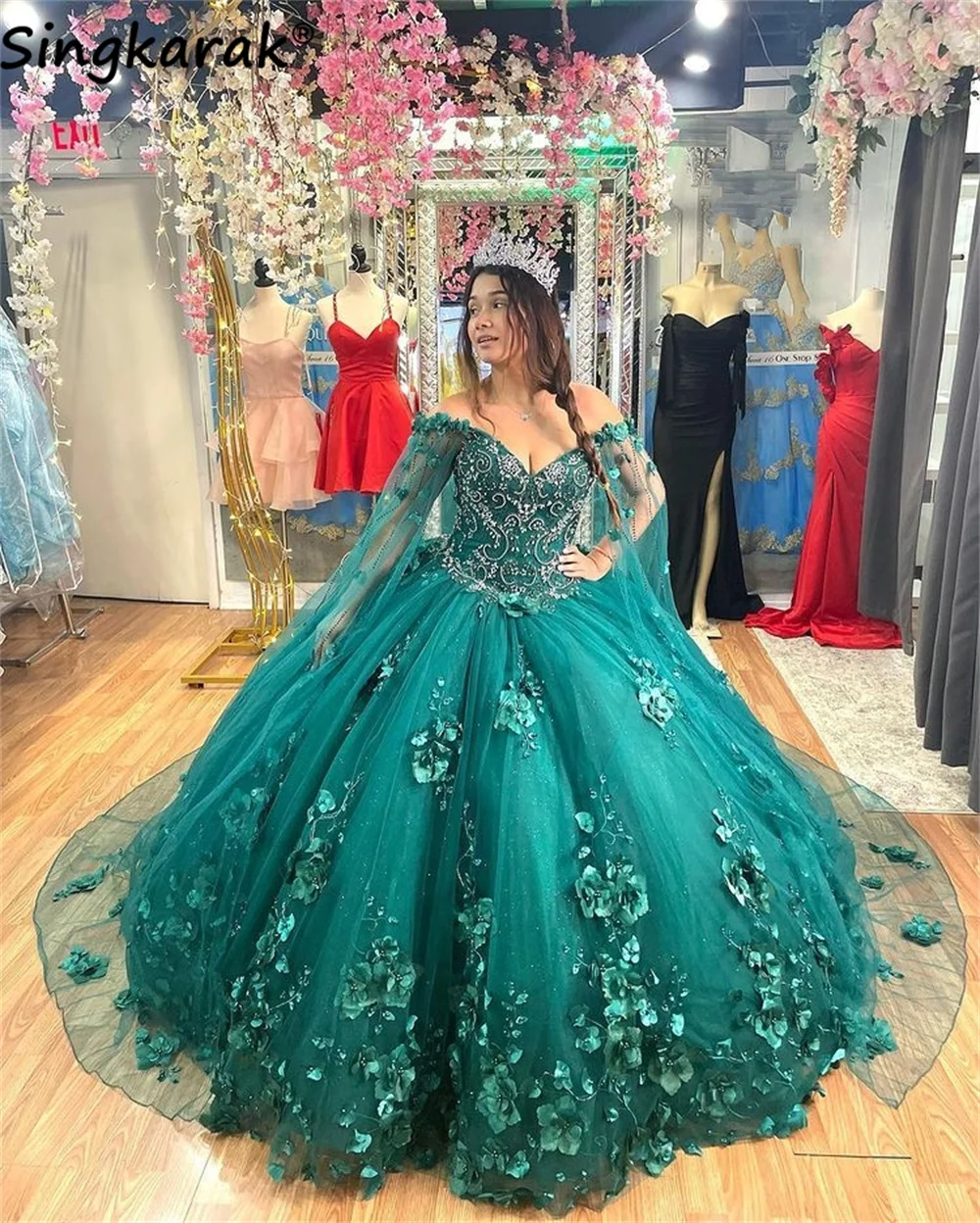 

Изумрудно-зеленое бальное платье, платья Quinceanera со съемной накидкой, аппликацией и бусинами Sweet16, платье на шнуровке 15 лет