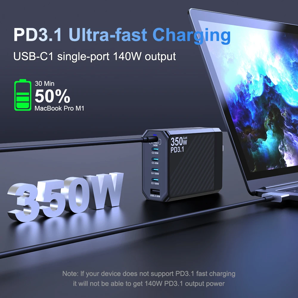 Ubigbuy 350 Вт GaN Зарядное устройство Быстрое зарядное 140 PD3.1 QC PPS USB Зарядная станция