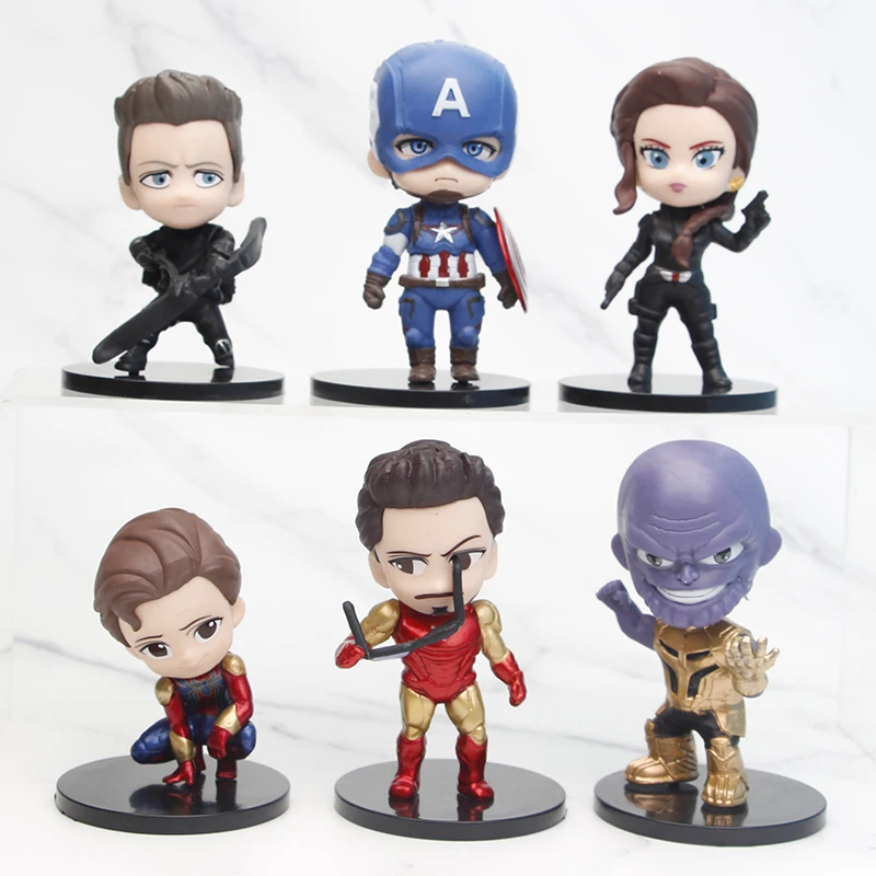 

10cm 6pcs/set Marvel Avengers Iron Man Black Widow Captain America Thanos PVC Superhero Q Version Figure Toys Dolls
