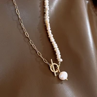 minar exquisite irregular freshwater pearl pendant necklaces for women gold color asymmetric link chain chokers necklaces gift