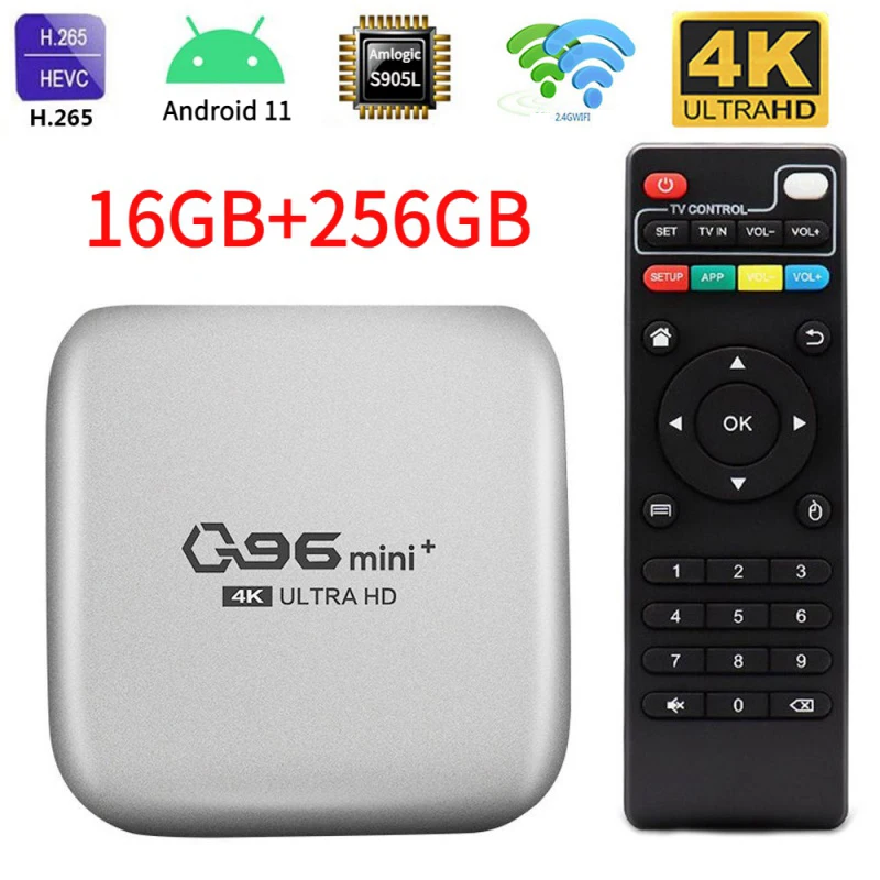 

Смарт ТВ-приставка Q96 mini Plus, Amlogic S905L, 4G, Wi-Fi, UHD, HDR10, 4K, 3D, H.256, iptv, 8 ГБ, 128 ГБ, Android 11, медиаплеер, ТВ-приставка