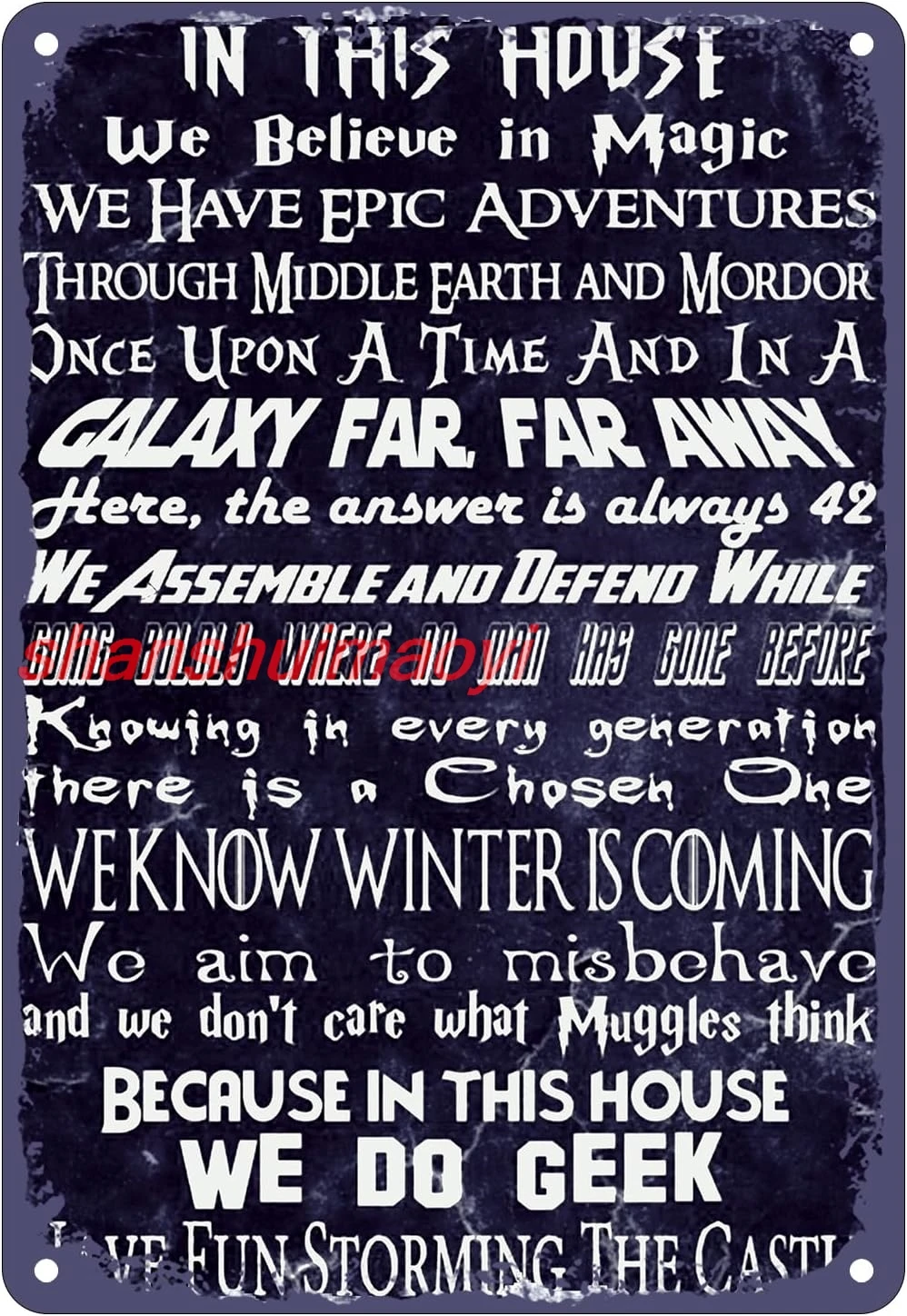 Винтажная забавная металлическая жестяная вывеска в этом доме We Do Geek Believe In Magic