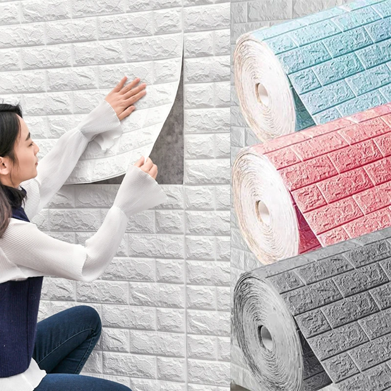 

10Pcs 77*70cm 3D Wall Stickers Faux Brick Bedroom Home Decor Waterproof Self Adhesive Living Room Wallpaper