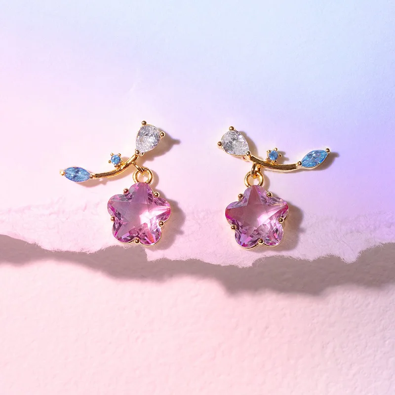 

Ins Style New Cute Pink Crystal Flower Earrings for Women Korean Fashion Zircon Pendant Earrings Girls Dress Jewelry Accessories