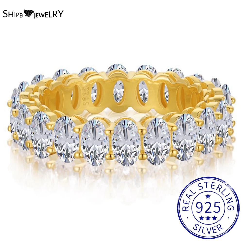 

Shipei Oval Cut Created Moissanite Gemstone Rings Classic 100% 925 Sterling Silver Wedding Band Couple Rings Gifts Wholesale