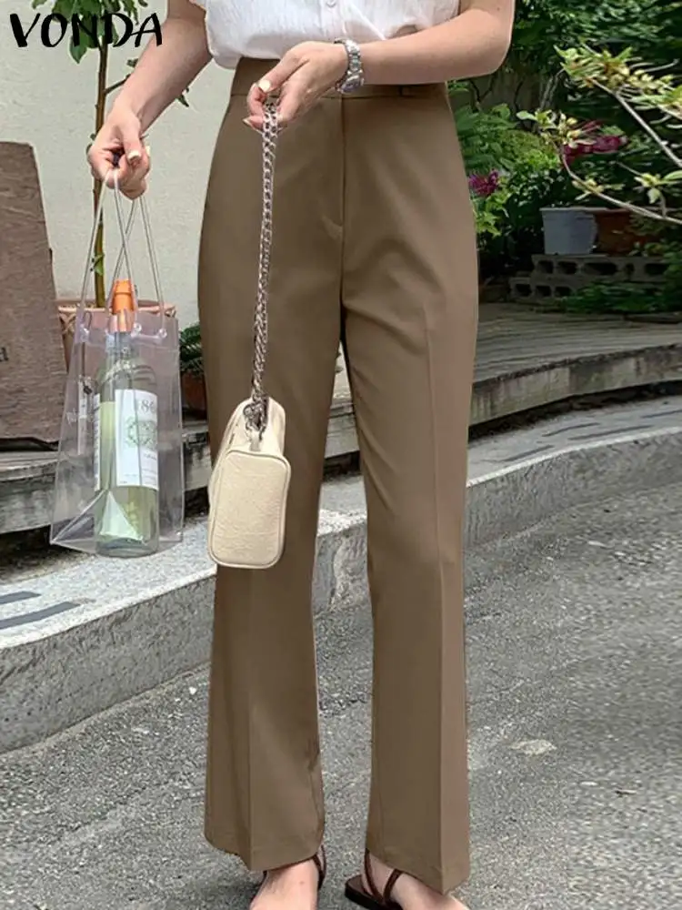 

VONDA Elegant Long Trousers High Waist OL Style Flared Pants 2023 Summer Women Fashion Casual Pockets Solid Color Pantalon Femme