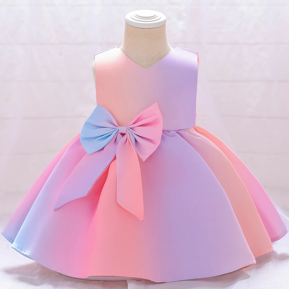 

FSMKTZ градиентное платье с большим бантом для девочек летние платья для принцесс на крестины на 1 год Vestido крещение малыша Tutu одежда для малень...