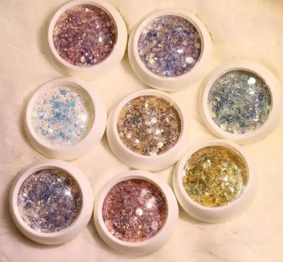

8 Colors Iridescent Glitter Flakes, 3D Holographic Mermaid Nail Sequins, Bling Chunky Glitter Irregular Paint for Decoration