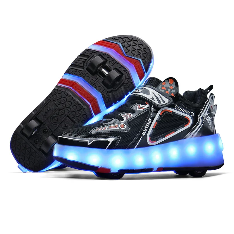 Pu Leather Children Shoes With Wheels Kids Roller Skates With Led  Light For Boy Outdoor Skating Girls Christmas Gift Size 29-40