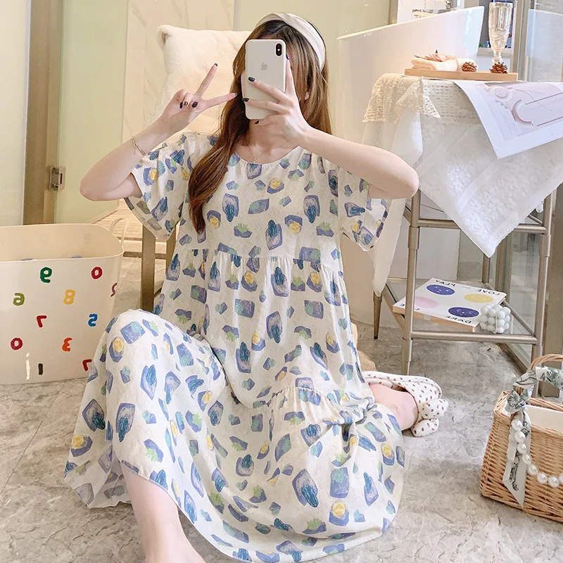 Attractive Women's Short Sleeve Nightwear One Piece Women Clothing New In Women's Sleepwear Summer Pajamas Printing Design Thin