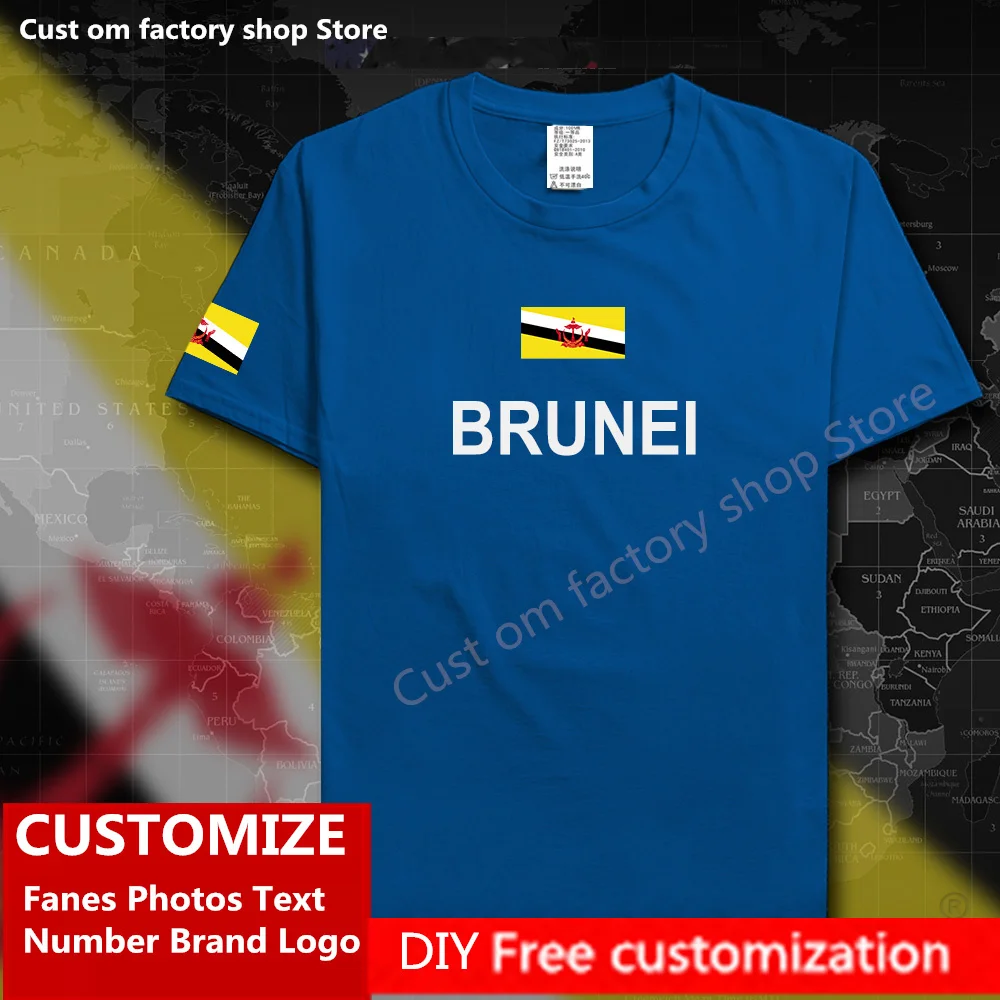 

Хлопковая футболка Нация Бруней, футболка на заказ для фанатов, логотип бренда «сделай сам», свободная повседневная футболка в стиле хип-хоп, флаг BRN брюнеиан