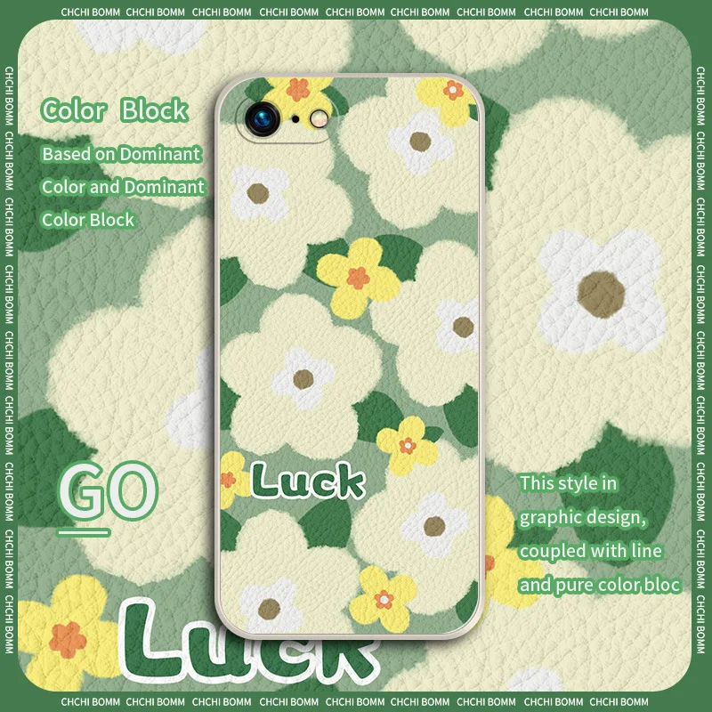 

Small Fresh Green Flowers Case For iPhone 14 13 12 11 Pro Max Mini X XS XR 7 8 Plus Leather Fashion Silicone White iPhone Case