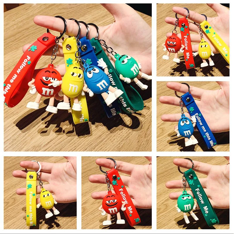 

4 Models Cartoon M Chocolate Bean Model Keychain Kawaii Anime Pvc Keyring Pendant Fashion Creative Doll Bag Accessories Toy Gift