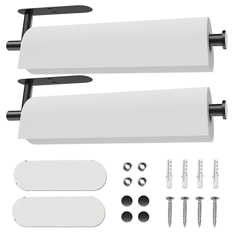 

2-Piece Paper Towel Rack-Wall-Mounted Self-Adhesive Or Drilled Kitchen Towel Rack Under Cabinet