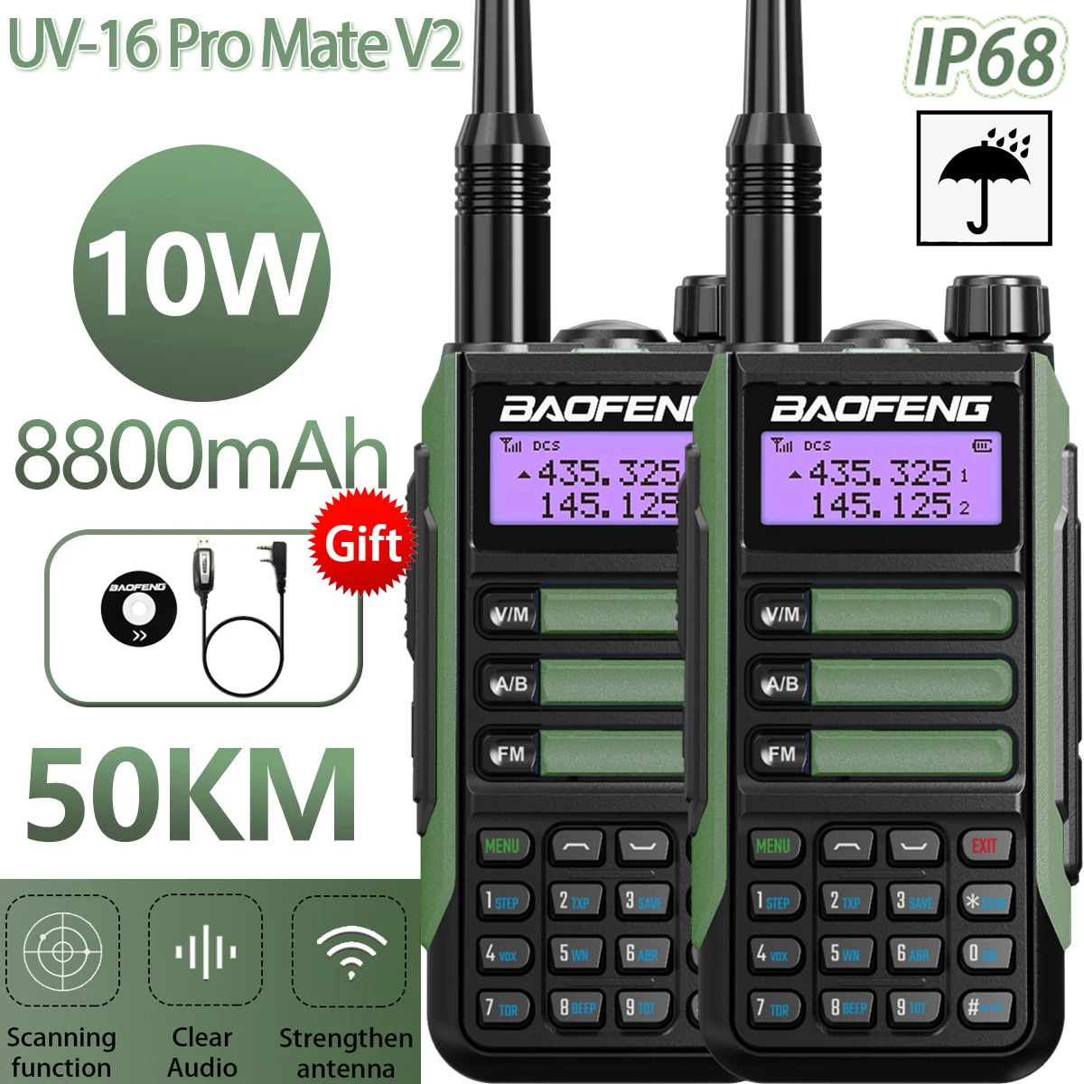 2PACK BaoFeng UV-16 PRO Mate V2 Professional Walkie Talkie UV16Pro Type-C Charger Long Range Two Way Radio Upgrade UV5R UV10R