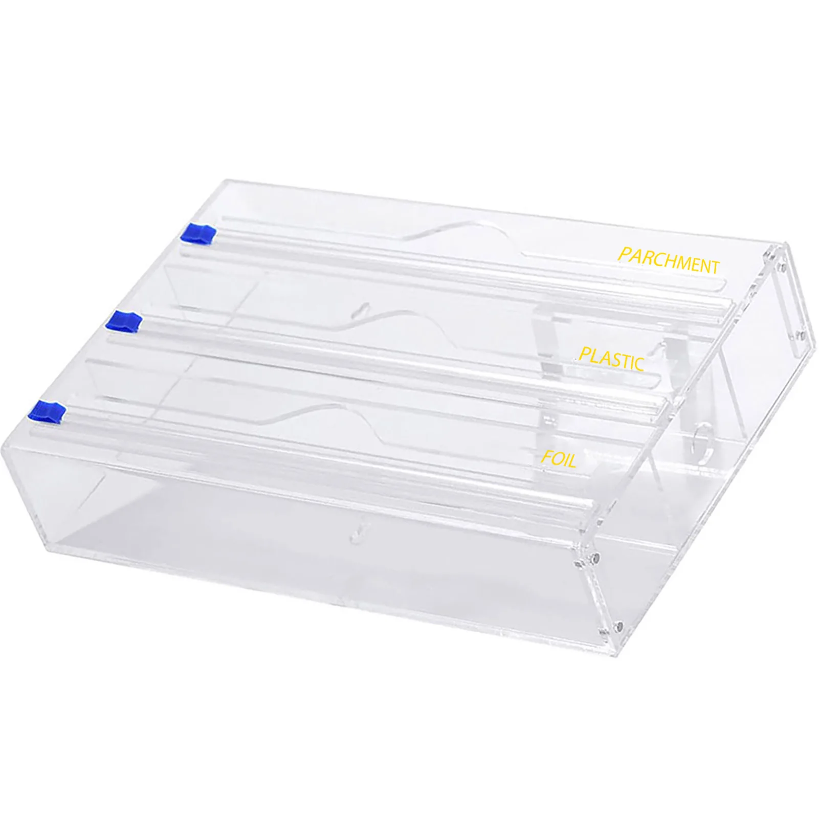 

Plastics Wrap Dispenser With Cutter Acrylic Foil Organizer Drawer 3-in-1 Refillable Cling Food Wrap Dispenser With Slide Cutter