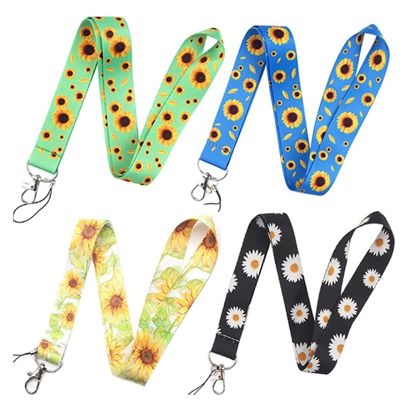 

4Pcs Sunflower Lanyards Sunflower Printed Personalised Neck Strap Lanyard for Mobile Phone ID Badge Holder Keychain
