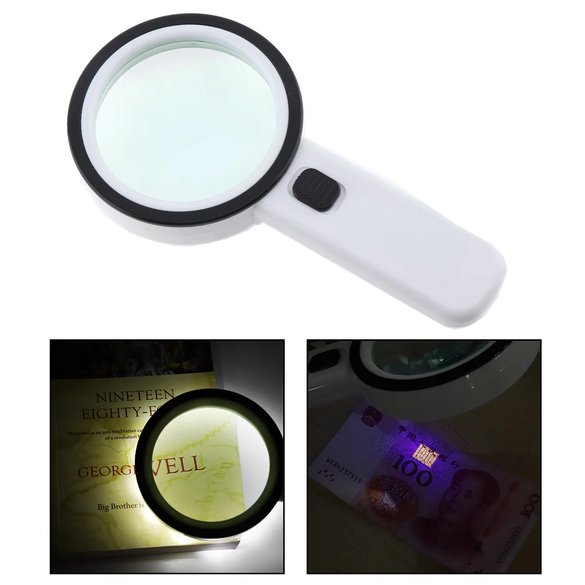 

30X 90MM Handheld Optical Glass Magnifying with 12 LED Lights and UV Lights for Antique Appreciate Reading Handheld Magnifiers
