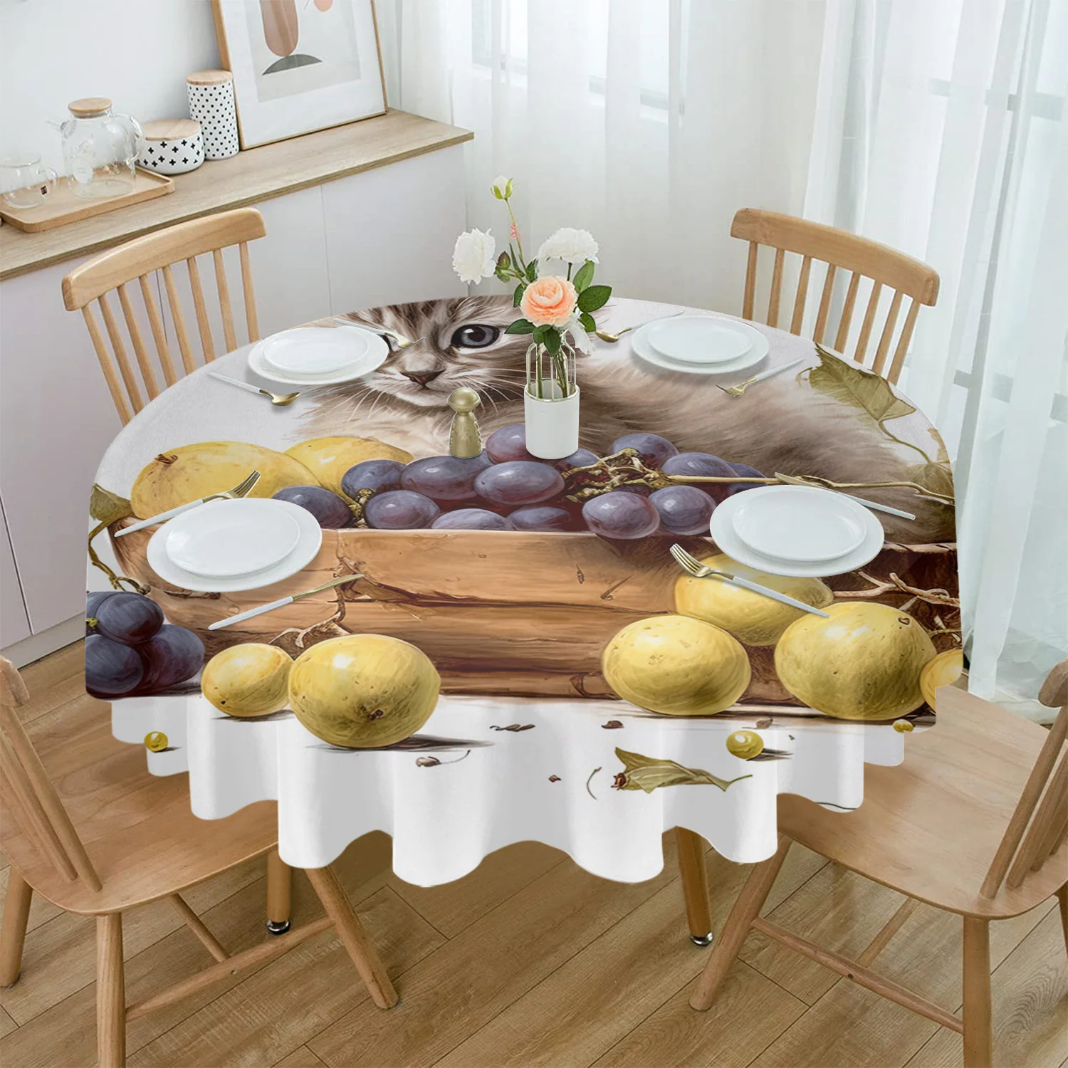

Скатерти с изображением фруктов и винограда для обеденного стола, водостойкая круглая скатерть для кухни, гостиной