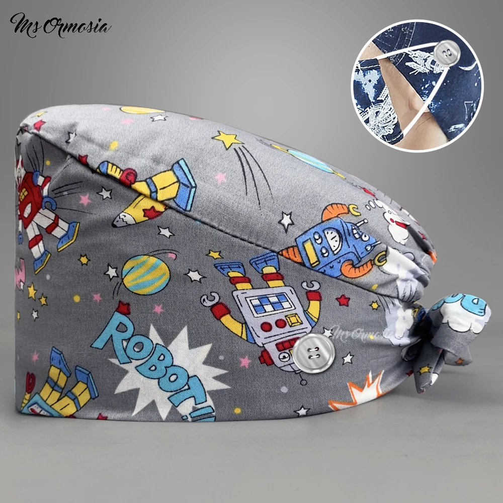 

Высококачественная хлопковая модная Регулируемая Шапочка-скрабы, шапочка для ухода за ребенком, шапочка-скраб для медсестер и врачей