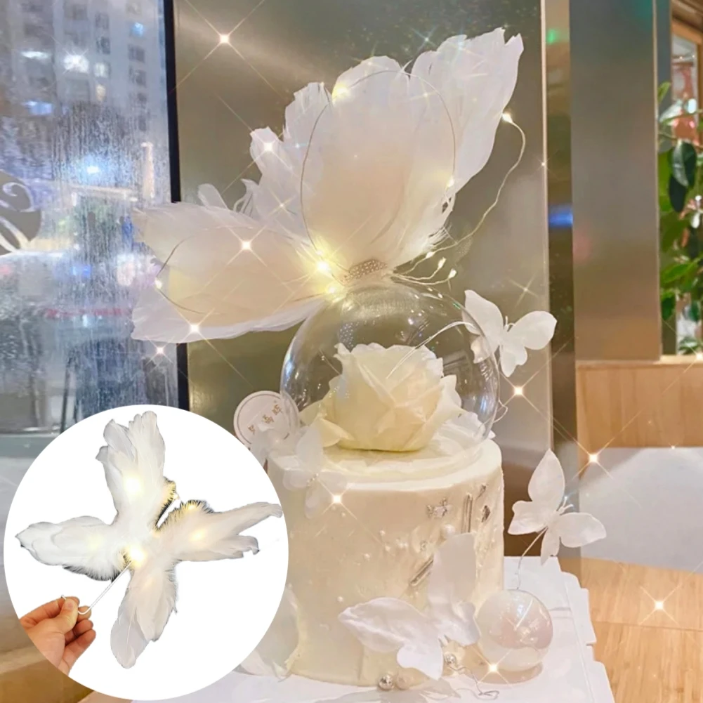 

White Butterfly Crystal Feather Happy Birthday Cake Topper Wedding Bride Decorating Supplies For Birthday Party Lovely Gifts