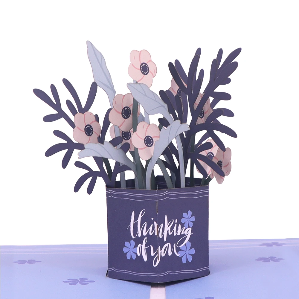 

Winpsheng custom printing flower 3d laser cut gifts card birthday greeting pop up card