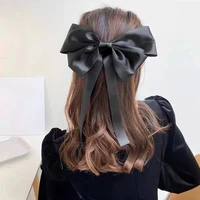 new women large bow hairpin summer chiffon big bowknot stain bow barrettes women solid color ponytail clip hair accessories gift