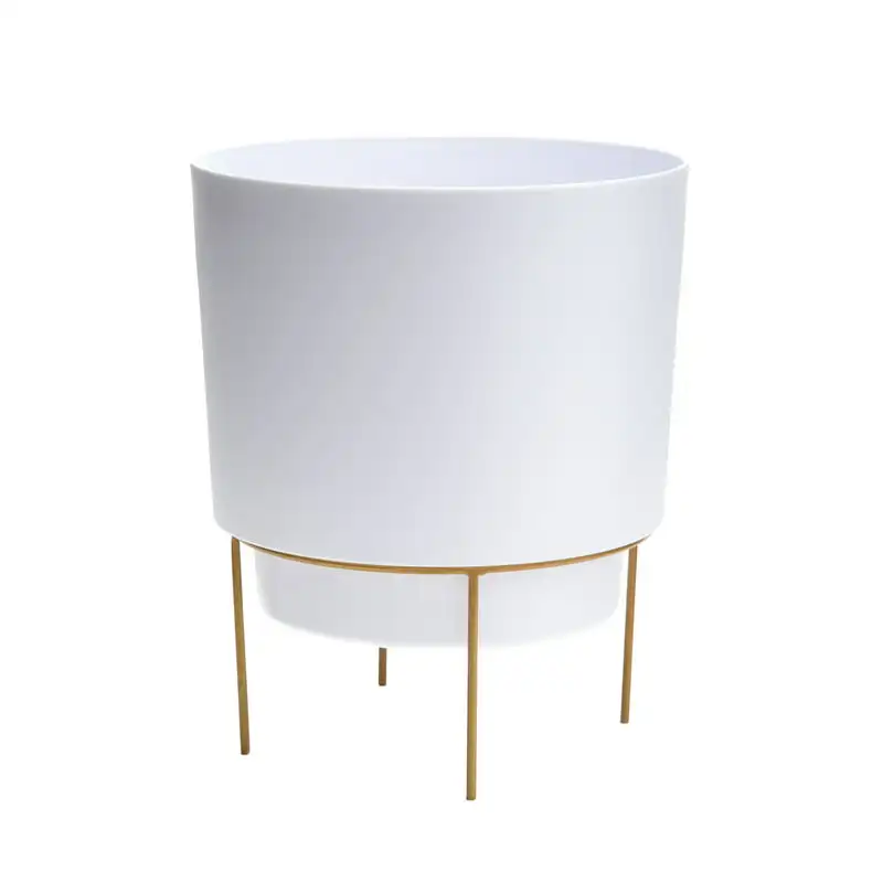 

Resin Planter with Metal Stand - White